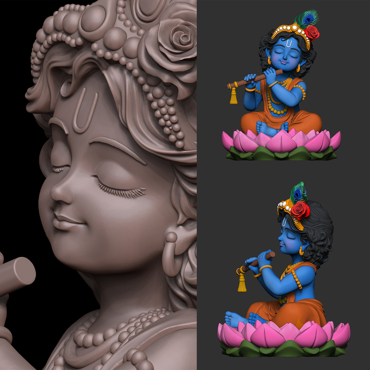 Kanha-Baby Krishna 3D Printable STL File – High-Detailed Sculpture